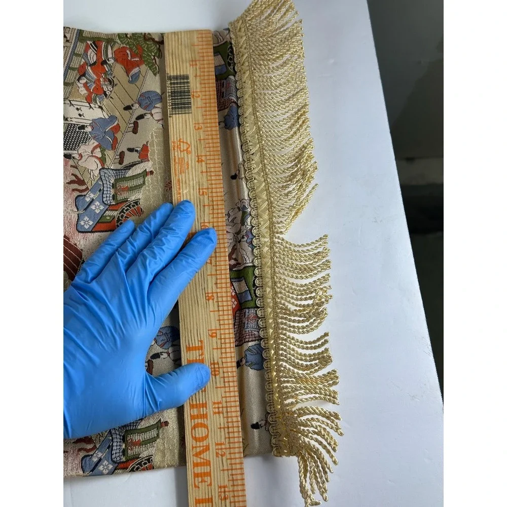 Vintage Japanese Silk Brocade‎ Table Runner Gold Metallic Court Scene B-8
